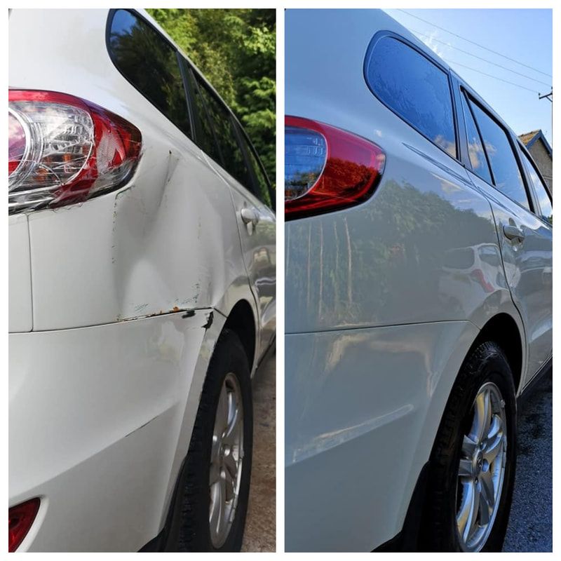 Before and after: panel damage at Stepaside Coachworks