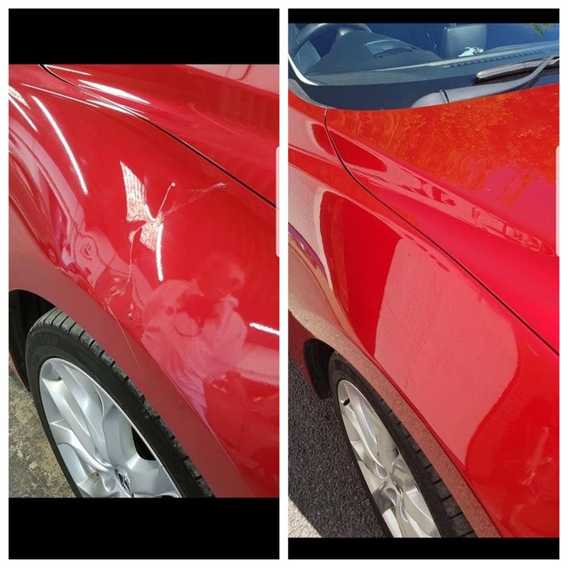 Before and after: front wing repair at Stepaside Coachworks