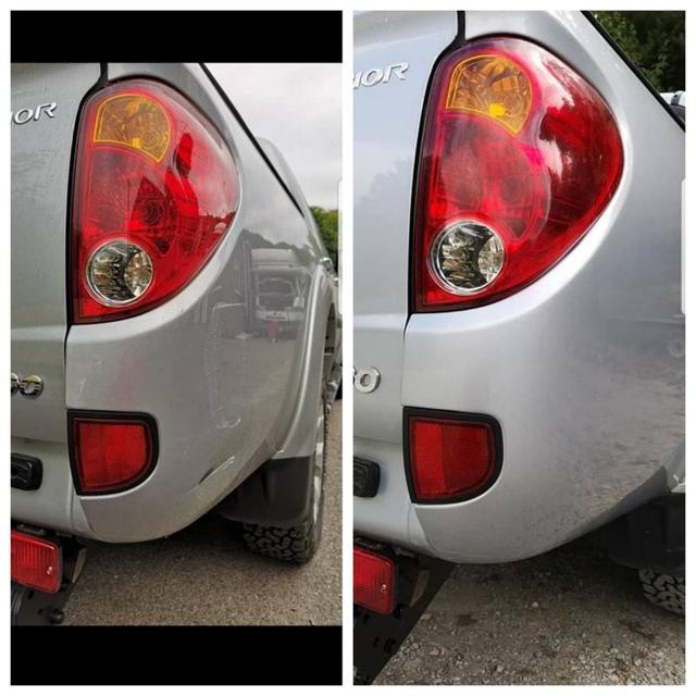 Before and after accident repair at Stepaside Coachworks