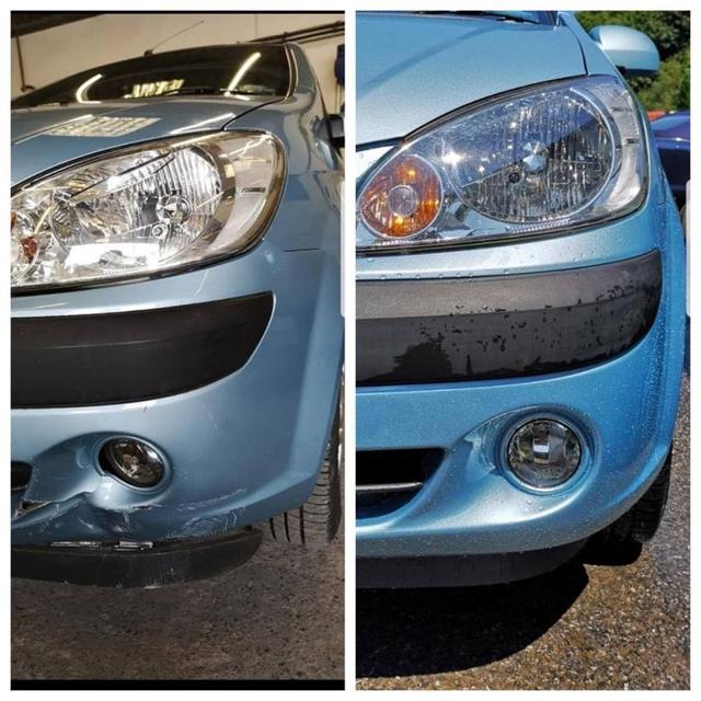 Before and after accident repair at Stepaside Coachworks