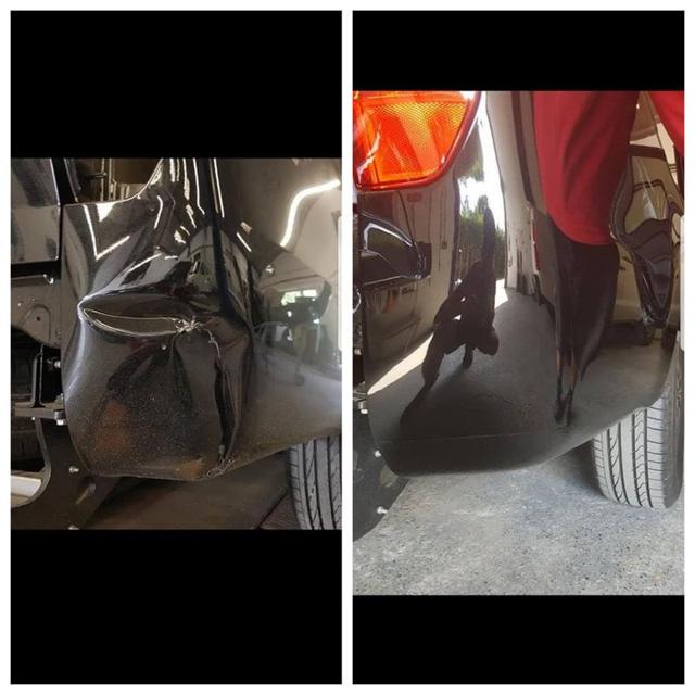 Before and after accident repair at Stepaside Coachworks