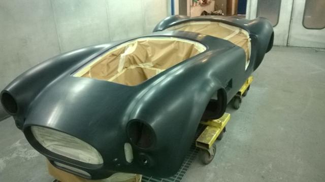 Restored green classic in the workshop